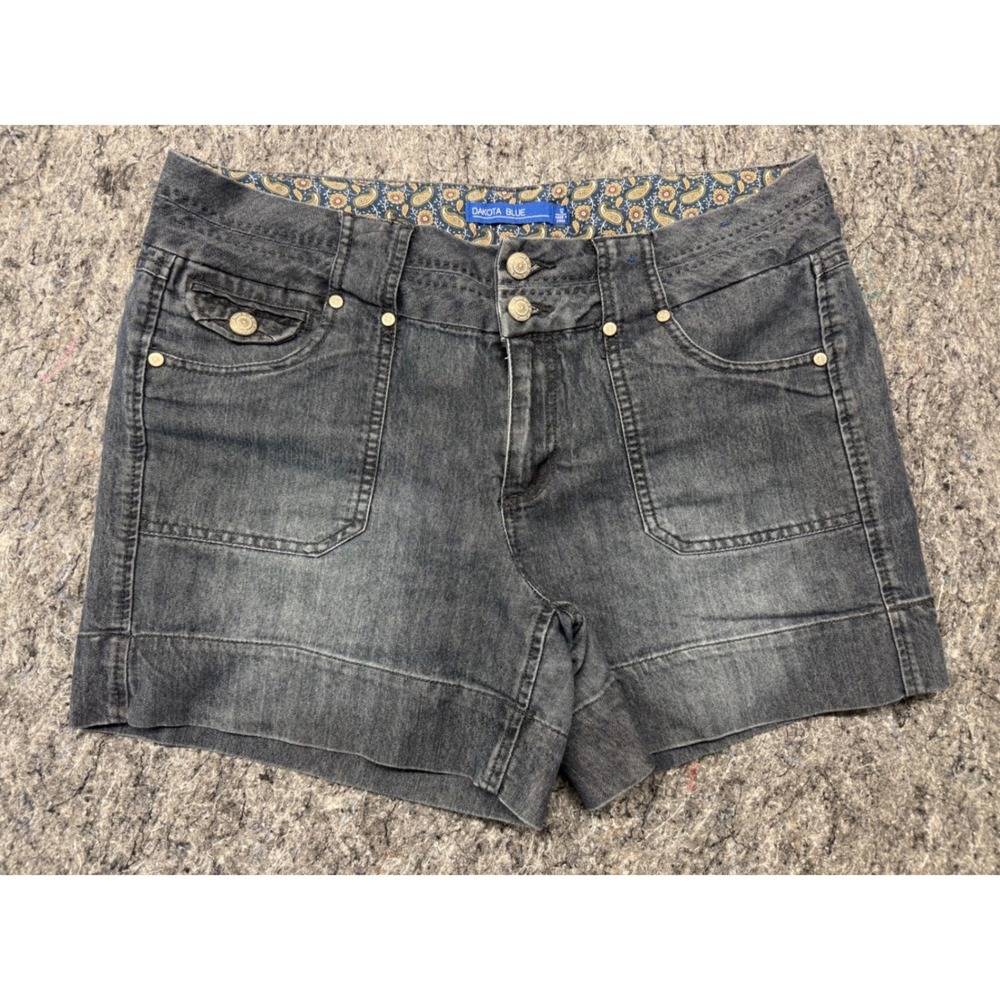 Dakota Blue Womens Denim Shorts Faded Black Paisley Trim Size 12 MSH12461P-C0